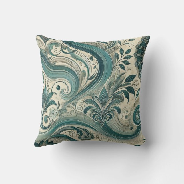 Cojín Decorativo Tendencia Verde azulada Intricate Floral & Swirlin (Reverso)