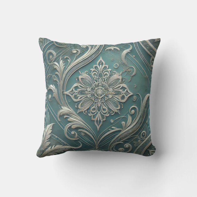 Cojín Decorativo Tendencia Verde azulado Intricate Floral Motif Des (Reverso)