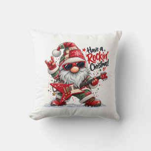 Cojín Decorativo Tenga un gnomo de guitarra de Navidad rockera