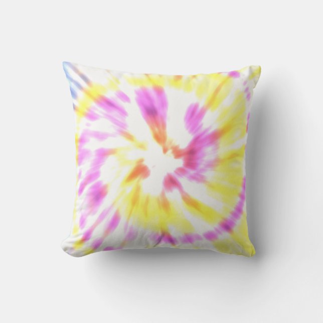 Cojín Decorativo Teñido anudado amarillo y rosado (Anverso)