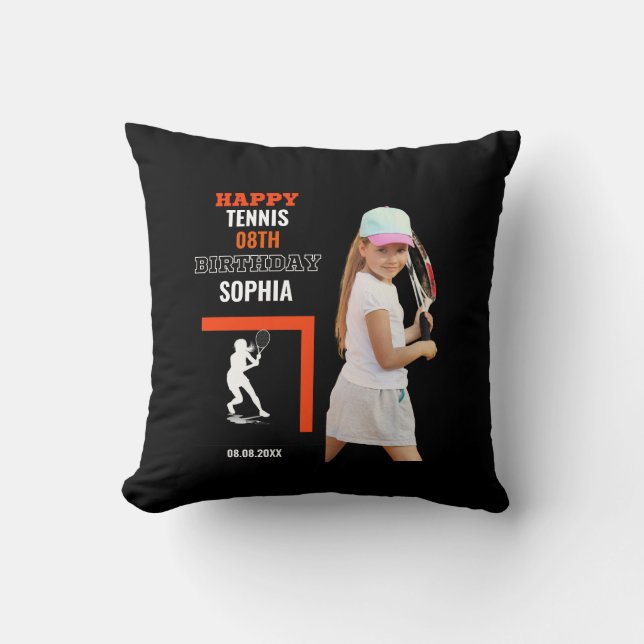 Cojín Decorativo Tennis Birthday, Tennis Girl Player Backdrops (Anverso)