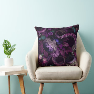 Cojín Decorativo Tentáculo gótico oscuro rosado con flores