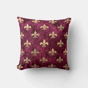 Cojín Decorativo Terciopelo Rojo Fleur De Lis Patrón de Mardi Gras 