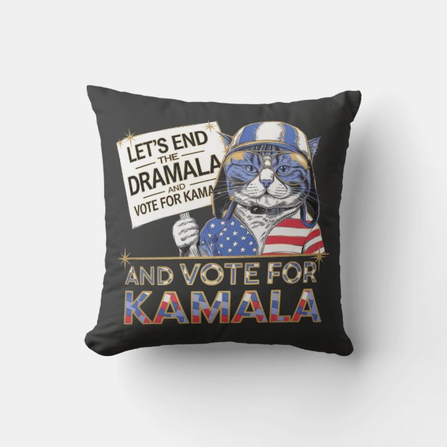 Cojín Decorativo Terminemos con el dramala y votemos por Kamala (Anverso)
