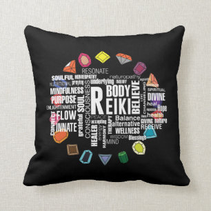 Cojín Decorativo Términos de Reiki: Wordcloud Crystal Energy Stone