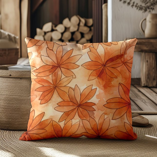 Cojín Decorativo Terra Cotta Flores cálidas de tierra (Burnt orange and neutral cream-colored decorator pillow)
