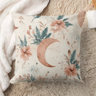 Cojín Decorativo Terracota Crema Floral Luna Creciente Celestial