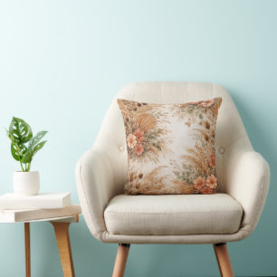 Cojín Decorativo Terracota Floral Boho Pampas Melocotón