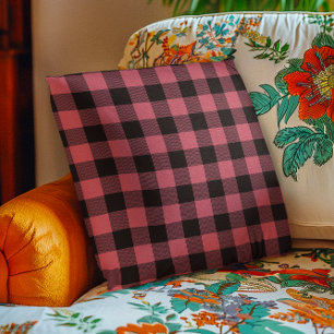 Cojín Decorativo Terracota Rojo y Negro Chevron Búfalo Cuadros