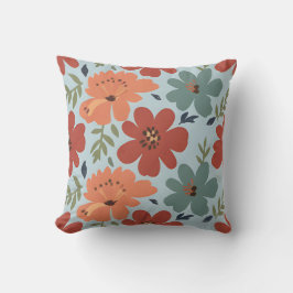 Cojín Decorativo Terracota y Floral Retro Teal