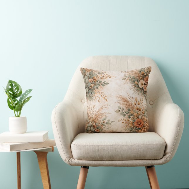 Cojín Decorativo Terracotta and Sage Boho Autumn Bouquet (Silla)