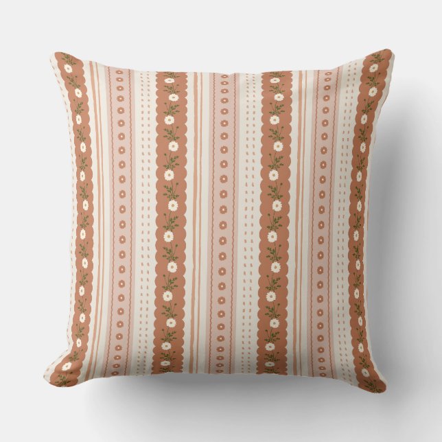 Cojín Decorativo Terracotta Rust Scallop Floral Stripe Boho (Anverso)