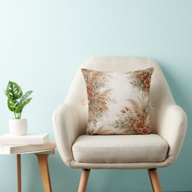 Cojín Decorativo Terracotta Sage Boho Pampas Floral Frame (Silla)