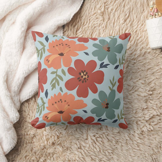 Cojín Decorativo Terracotta & Teal Retro Floral (Manta)