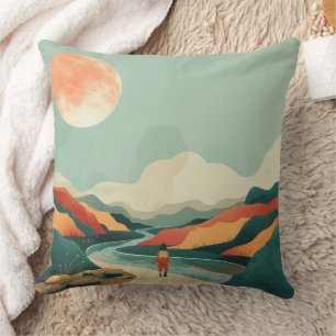 Cojín Decorativo Terracotta Verde Teal Bohío Río Montaña Viaje