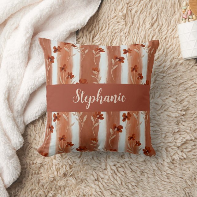 Cojín Decorativo Terracotta Wildflower Monogram Name Boho  (Manta)