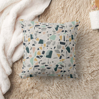 Cojín Decorativo Terrazo de Piedra Manchada de Verde Azul y Mostaza