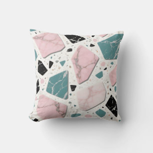 Cojín Decorativo Terrazo Mármol Pastel Rosa Verde Moderno