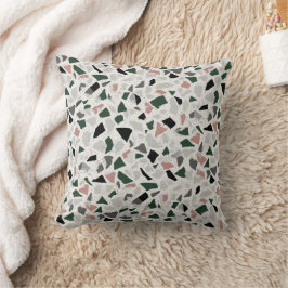 Cojín Decorativo Terrazo Verde Terroso y Piedra Neutra Manchada