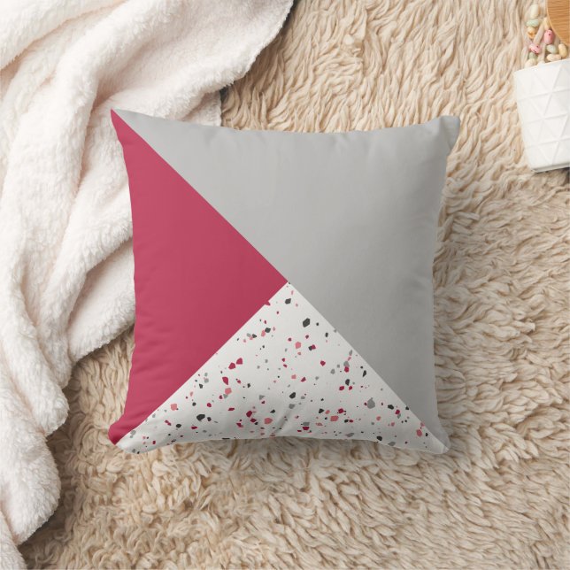 Cojín Decorativo Terrazzo de Gris Magenta Geométrico Moderno (Manta)