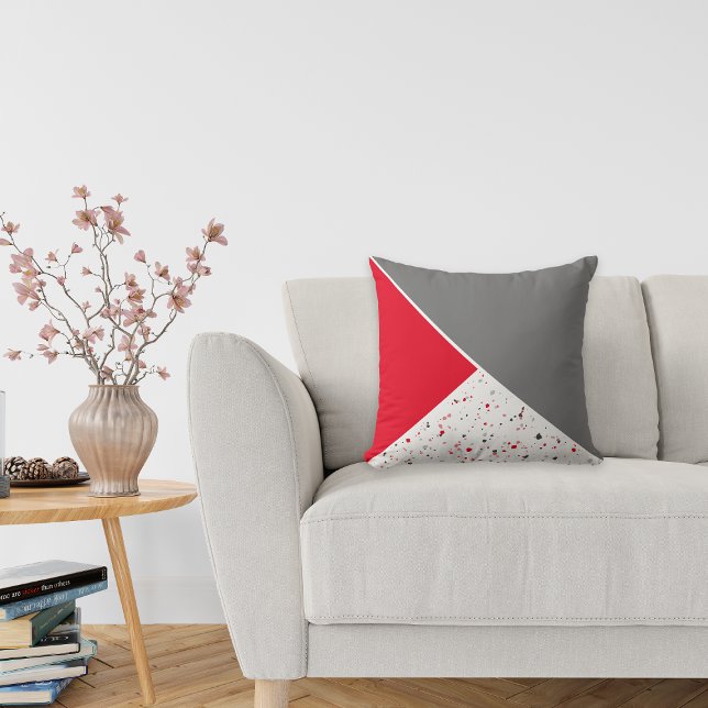 Cojín Decorativo Terrazzo geométrico moderno de gris rojo (Subido por el creador)