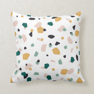 Cojín Decorativo Terrazzo Verde Naranja Rosa Negro Patrón