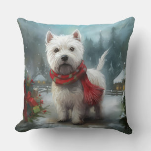 Cojín Decorativo Terrier Blanco de West Highland en Navidad con nie