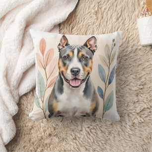 Cojín Decorativo Terrier Staffordshire Americano Acuarela Abstracto