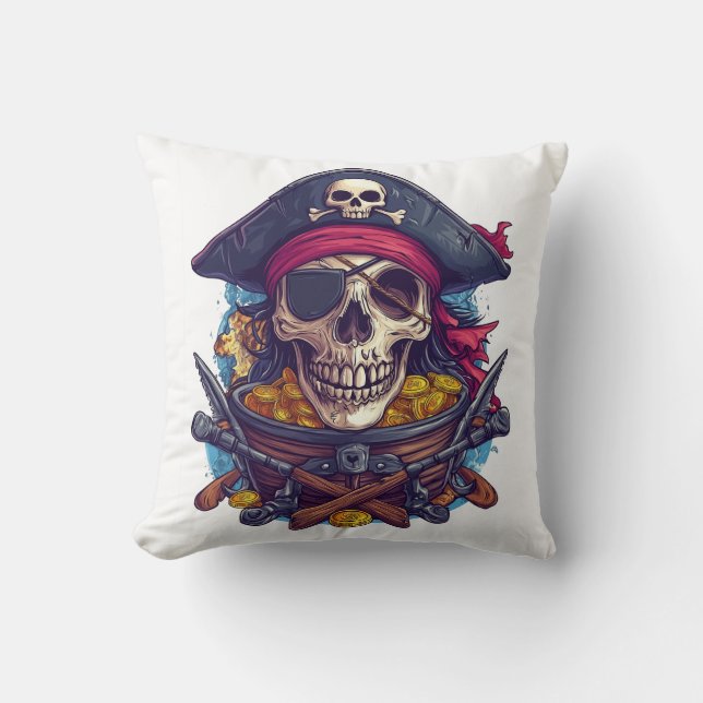 Cojín Decorativo Tesoro de Cráneo de Pirata (Anverso)