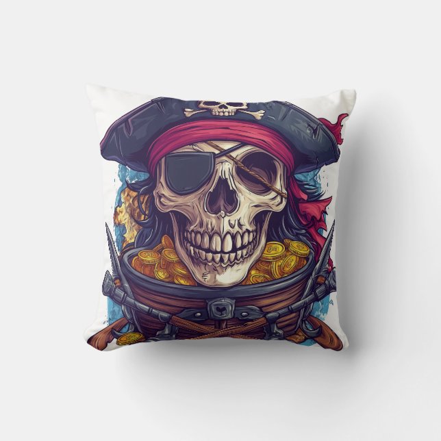 Cojín Decorativo Tesoro de cráneo de pirata (Anverso)