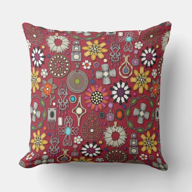 Cojín Decorativo tesoros de joyas boho rojo (Anverso)