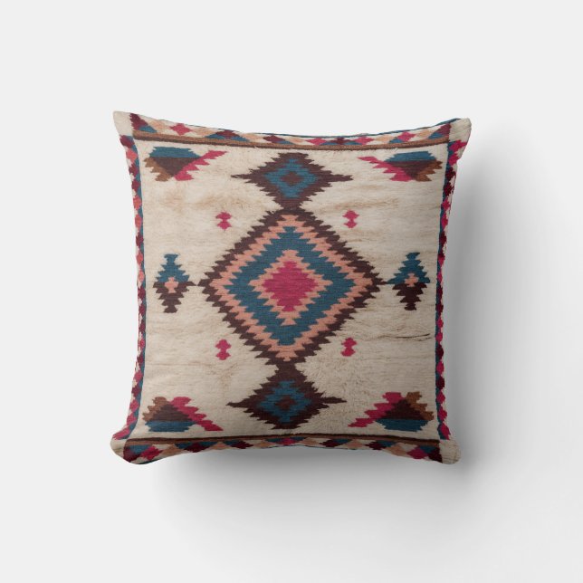 Cojín Decorativo Tesoros marroquíes: Pilares Kilim blancos con árab (Anverso)