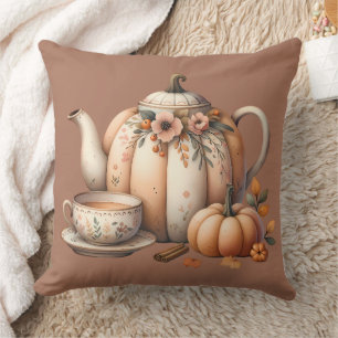 Cojín Decorativo Tetera de calabaza con ilustración de flores de ot