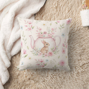 Cojín Decorativo Tetera de Pascua Floral Conejo Caprichoso