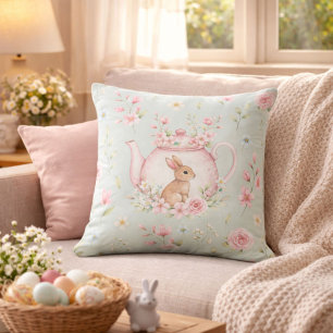 Cojín Decorativo Tetera de Pascua Floral Conejo Caprichoso