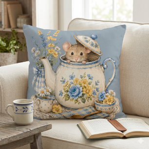 Cojín Decorativo Tetera de ratón caprichosa Cottagecore Bloom