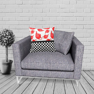 Cojín Decorativo Teteras rojas y tableros de ajedrez