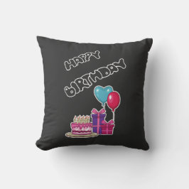 Cojín Decorativo Texto de Burbuja Neon Retro Feliz Cumpleaños