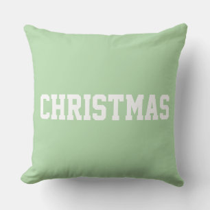 Cojín Decorativo Texto de NAVIDAD Chic Blanco Sobre Verde Pastel Cl