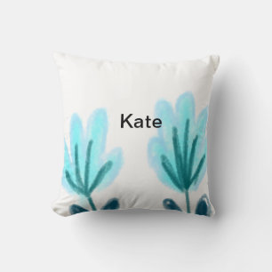 Cojín Decorativo texto de nombre añadiendo florales agua púrpura az