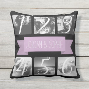 Cojín Decorativo Texto de pancarta morado de foto Personalizado