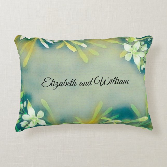 Cojín Decorativo Texto de personalizable de plantas tropicales gris (Anverso)