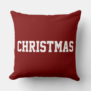 Cojín Decorativo Texto divertido de NAVIDAD blanco sobre fondo rojo
