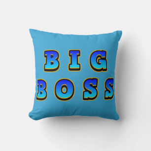 Cojín Decorativo Texto grande y vibrante del jefe en azul dinámico