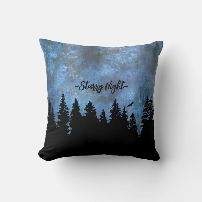Cojín Decorativo Texto personalizado bosque de pinos noche (Anverso)