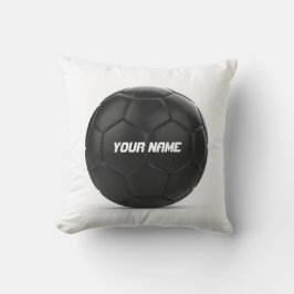 Cojín Decorativo Texto personalizado negro del balón de fútbol