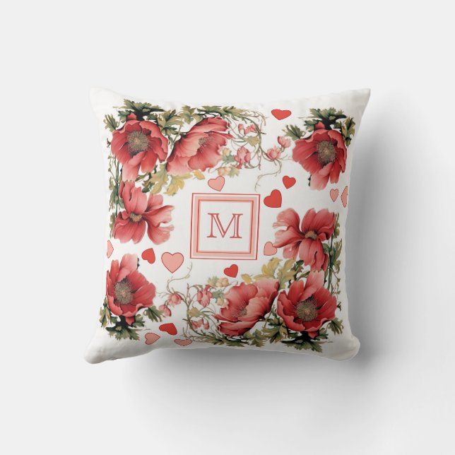 Cojín Decorativo Texto personalizado Poppies y corazones rosados ro (Reverso)