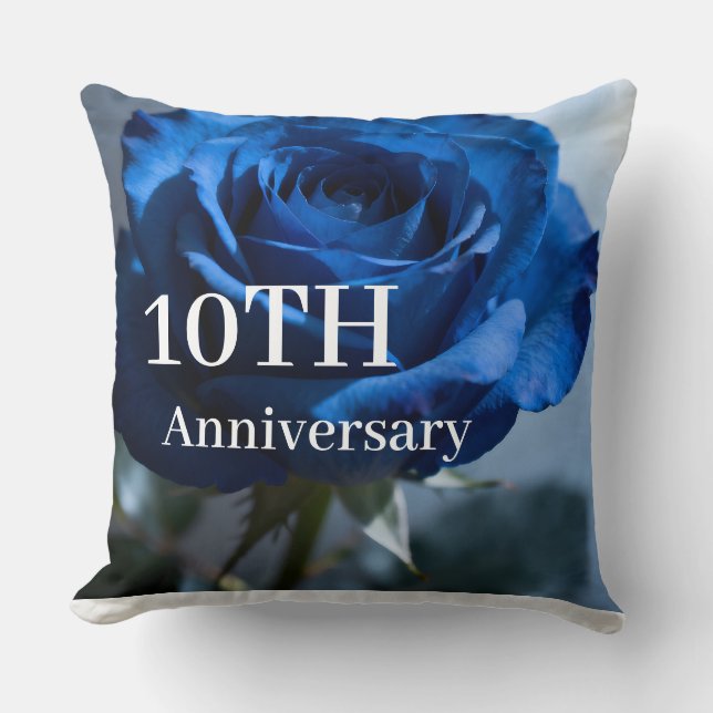 Cojín Decorativo Texto personalizado – Regalo floral de rosa azul r (Anverso)