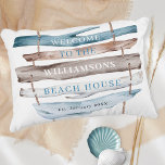 Cojín Decorativo Texto personalizado, tema de la deforestación cost<br><div class="desc">Personaliza este hermoso tema costero de playa náutica lanzar almohada con tu propio texto, nuestro texto es simplemente un ejemplo. Capacidad de usar cuadros de texto de plantilla bajo "Personalizar esta plantilla" para añadir fácilmente su mensaje. Opción para seleccionar "Editar usando la herramienta de diseño" para cambiar el estilo, tamaño...</div>