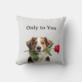 Cojín Decorativo texto personalizado valentín perro sosteniendo ros